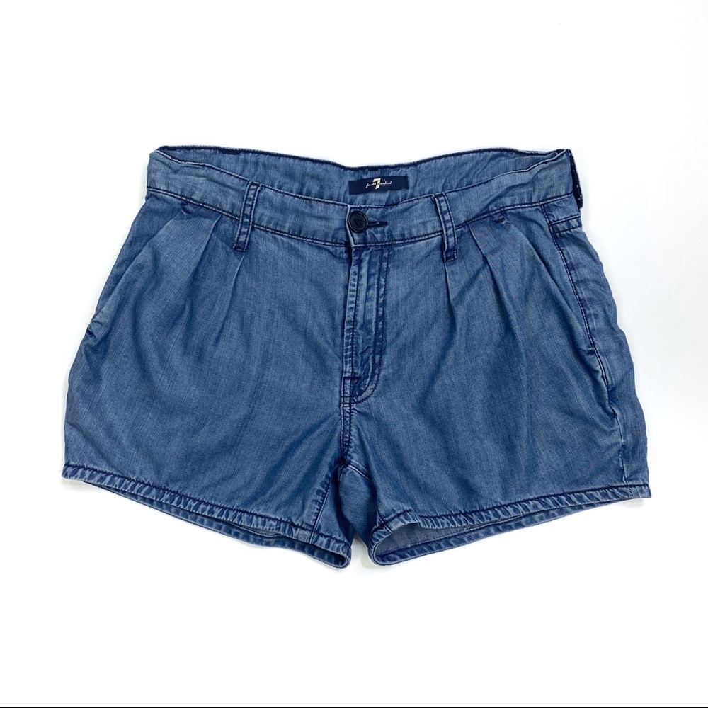 7 For all Mankind Pleated Chambray Shorts